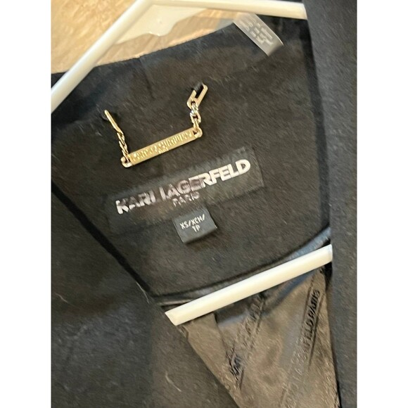 KARL LAGERFELD PARIS WOMEN'S WIDE COLLAR WOOL COAT - BLACK XS - Picture 4 of 4